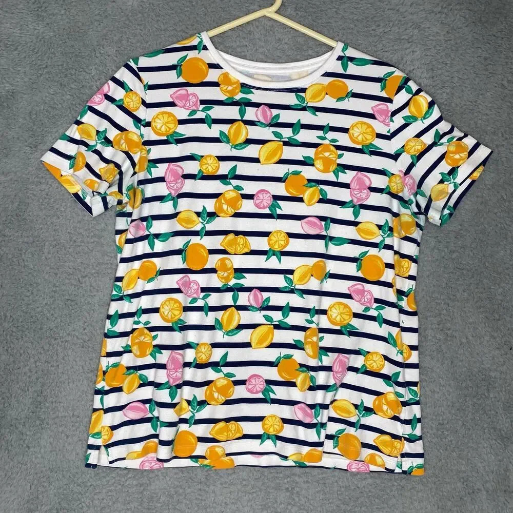 Kim Rogers perfectly soft womens lemon striped boat T-shirt stretch casual m